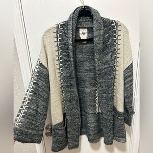 Billabong By Your Side Open Cardigan Sweater 3/4 Sleeve Grey & Cream Color Sz M
